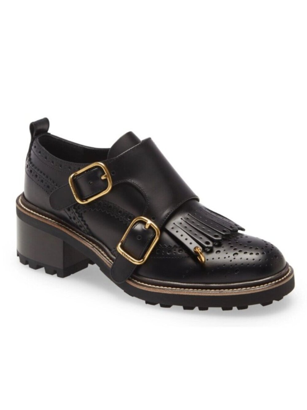 Chloe Franne Womens Monk Strap Shoes Flats Black Leather Size 41 / US 11 - Italy